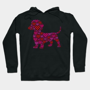 Funny Red & Pink Plaid Hearts Dachshund Dog Valentines Day Hoodie